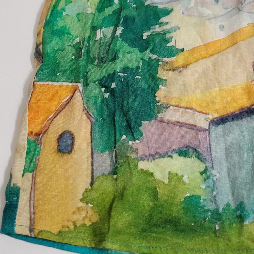 Calypso St. Barth Linen Blend Watercolor Scenic Village Crop Tank Top Med NEW - Picture 5 of 14